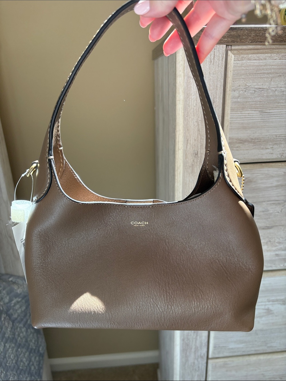 COACH Taupe Brown Leather Shoulder Hobo with Gold Hardware - Picture 4 of 6